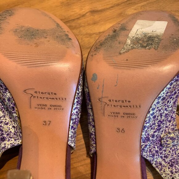 Giorgio Piergentili peep toe sling back heel, metallic gold, ivory, purple, s 6 - Picture 9 of 15